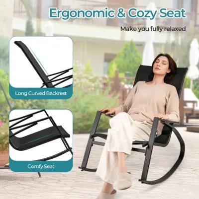 2 Pieces Patio Rocking Chairs Outdoor Sling Fabric Rockers with Ergonomic Backrest and Seat