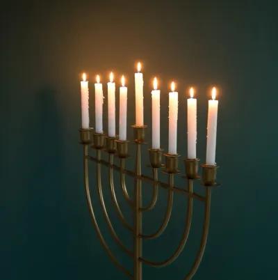 Modern Solid Metal Judaica Hanukkah Menorah 9 Branched Candelabra, Gold Medium