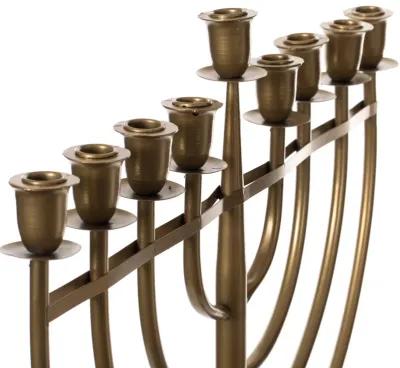 Modern Solid Metal Judaica Hanukkah Menorah 9 Branched Candelabra, Gold Medium