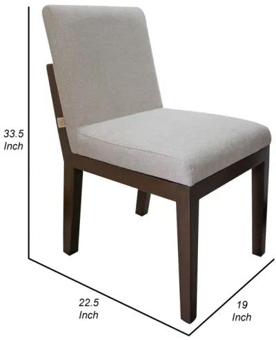 Umey 23 Inch Side Dining Chair Set of 2, Beige Fabric, Brown Solid Wood  - Benzara