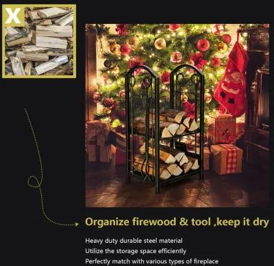 Fireplace Log Rack with 4 Tools Set Fireside Firewood Holder