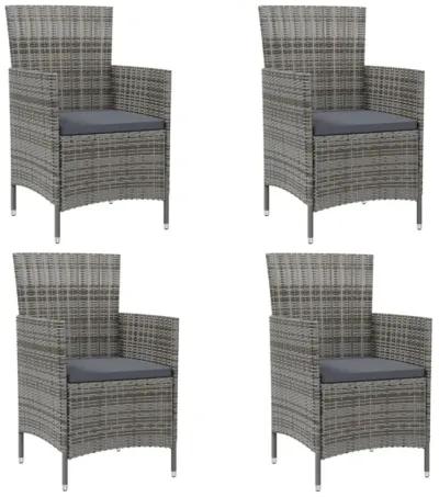 vidaXL Patio Chairs with Cushions 4 pcs Poly Rattan Gray