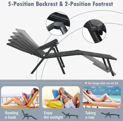 Hivvago Patio Foldable Chaise Lounge Chair with Backrest and Footrest