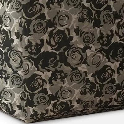 Homezia 17" Beige Canvas Floral Pouf Ottoman