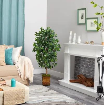 HomPlanti 51 Inches Ficus Artificial Tree in Metal Planter