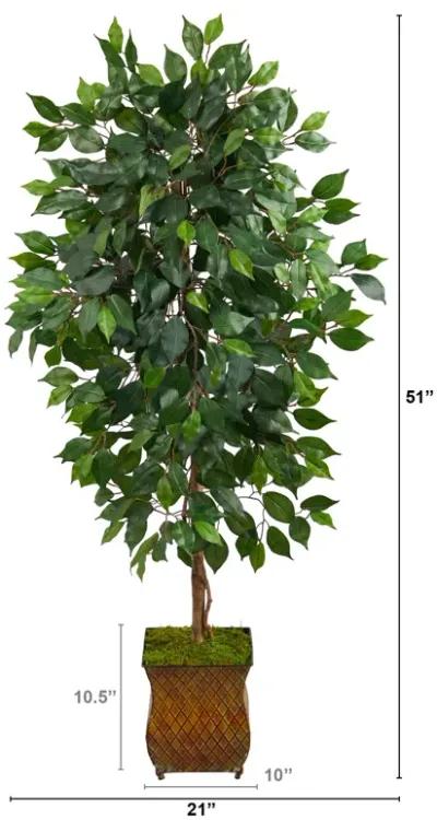 HomPlanti 51 Inches Ficus Artificial Tree in Metal Planter