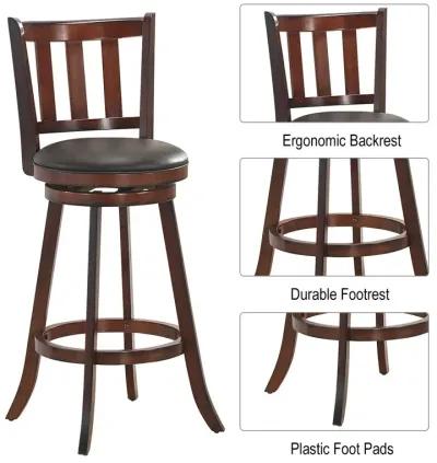 2 Pieces 360 Degree Swivel Wooden Counter Height Bar Stool Set with Cushioned Seat