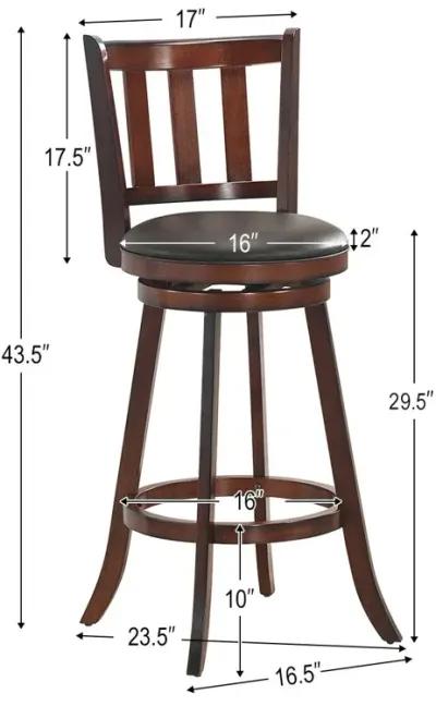 2 Pieces 360 Degree Swivel Wooden Counter Height Bar Stool Set with Cushioned Seat