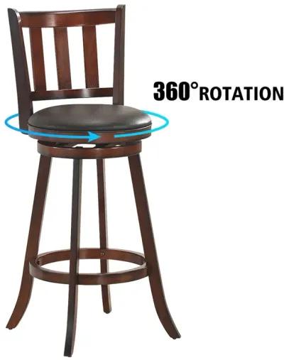 2 Pieces 360 Degree Swivel Wooden Counter Height Bar Stool Set with Cushioned Seat