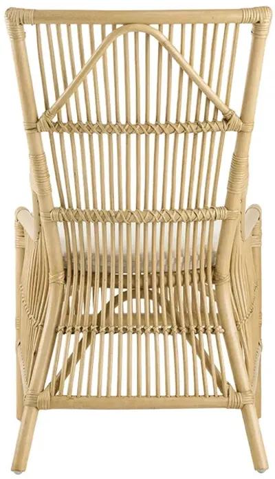 23 Inch Rattan Dining Side Chair, Soft Padded Seat, Natural Brown, White - Benzara