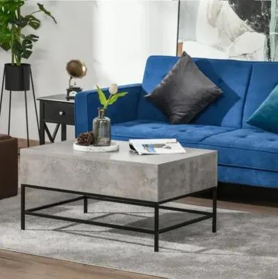 Hivvago Modern Grey Lift Top Coffee Table w/ Hidden Storage Black Metal Legs