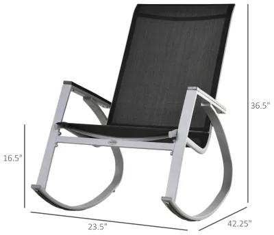 Outsunny Outdoor Modern Front Porch Patio Rocking Sling Chair - Black / Silver