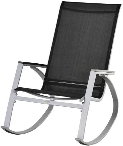 Outsunny Outdoor Modern Front Porch Patio Rocking Sling Chair - Black / Silver