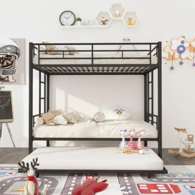 Twin Over Twin Metal Bunk Bed Frame With Trundle