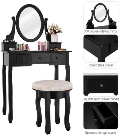 Hivvago Vanity Makeup Table Set Bedroom Furniture with Padded Stool