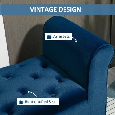 Blue Upholstered Storage: Button-Tufted Ottoman Bench with Arms