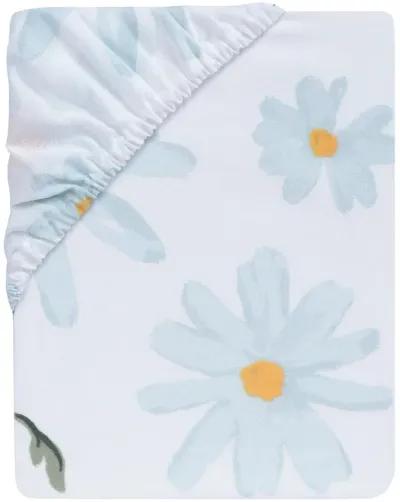 Lambs & Ivy Sweet Daisy 100% Cotton White/Blue Floral Baby Fitted Crib Sheet