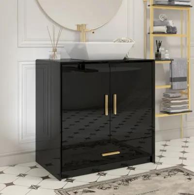 FUFU&GAGA Modern Bathroom Vanity Cabinet with Storage Shelves and Drawer, (31.5" W x 18.9" D x 31.5" H),Black