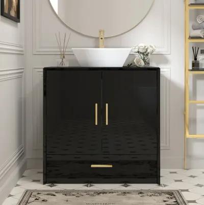 FUFU&GAGA Modern Bathroom Vanity Cabinet with Storage Shelves and Drawer, (31.5" W x 18.9" D x 31.5" H),Black