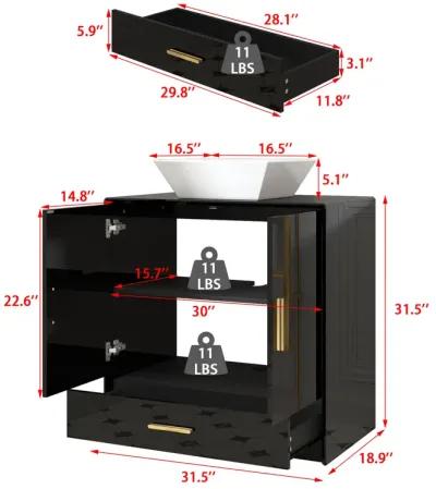 FUFU&GAGA Modern Bathroom Vanity Cabinet with Storage Shelves and Drawer, (31.5" W x 18.9" D x 31.5" H),Black