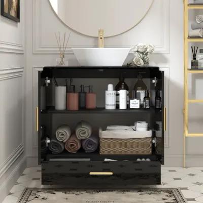 FUFU&GAGA Modern Bathroom Vanity Cabinet with Storage Shelves and Drawer, (31.5" W x 18.9" D x 31.5" H),Black