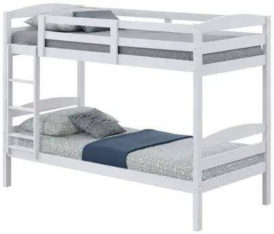 Sifa Twin Bunk Bed, Convenient Ladder, Arch Slat Design, White Solid Wood