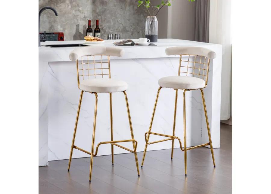 Luxury Velvet High Barstool Set of 2