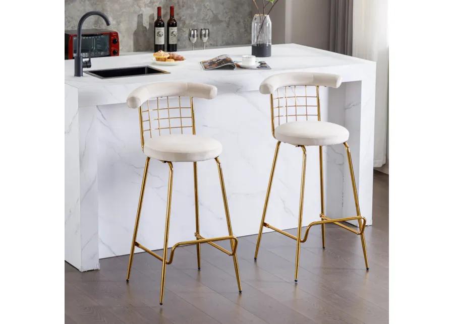 Luxury Velvet High Barstool Set of 2