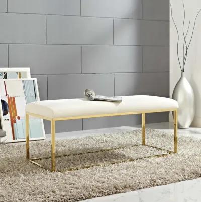 Modway Anticipate Velvet Upholstered Modern Bench With Stainless Steel Frame in Gold Ivory