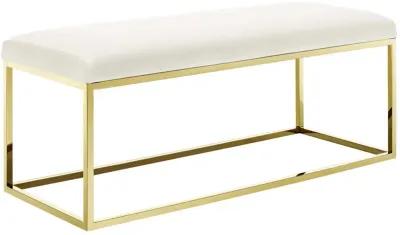 Modway Anticipate Velvet Upholstered Modern Bench With Stainless Steel Frame in Gold Ivory