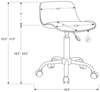 Monarch Specialties I 7464 Office Chair, Adjustable Height, Swivel, Ergonomic, Computer Desk, Work, Juvenile, Metal, Pu Leather Look, Black, Contemporary, Modern