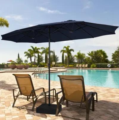 Hivvago 15 Feet Double-Sided Twin Patio Umbrella with Crank and Base