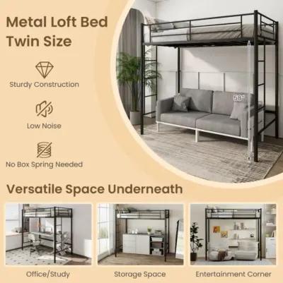 Hivvago Twin Loft Bed Frame with 2 Ladders Full-length Guardrail