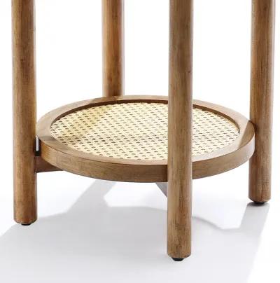 LuxenHome Chestnut Finish Pine and MDF Wood Accent Round Table with Rattan Shelf