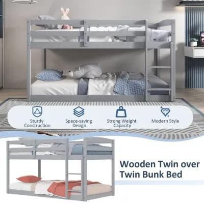 Twin Size Bunk Bed with High Guardrails and Integrated Ladder