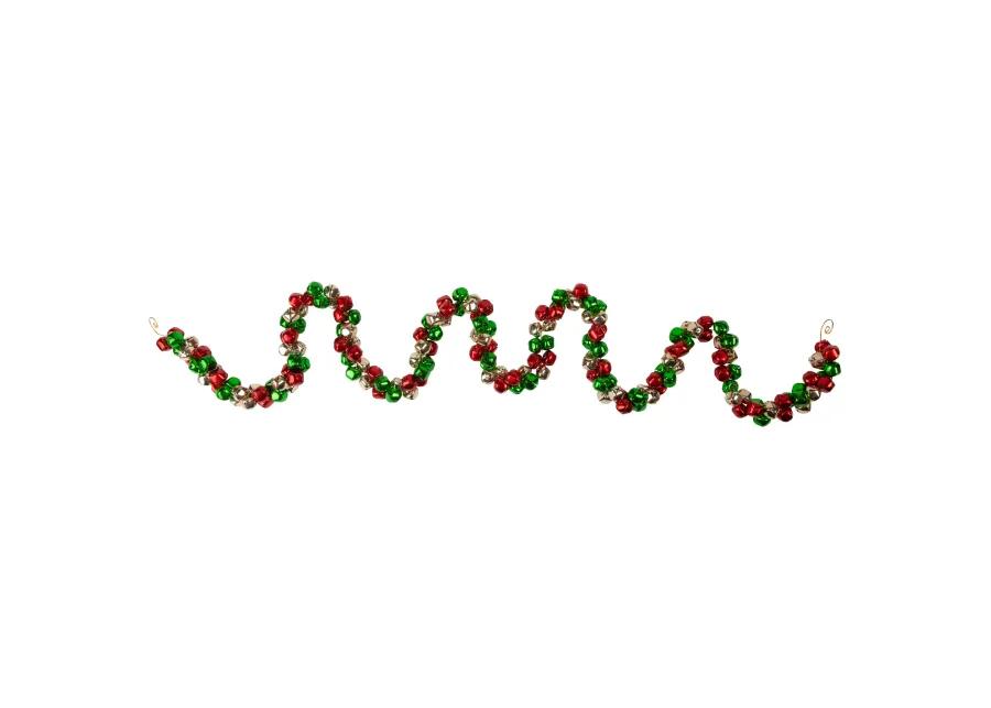 5' Red  Green and Gold Jingle Bell Christmas Garland