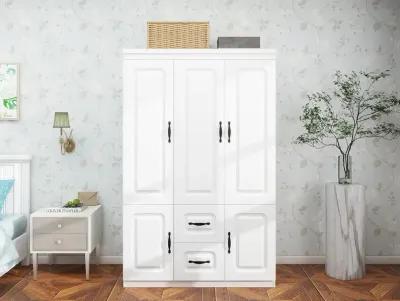 Armoire Wardrobe Closet with 3 Door and 2 Drawers Tall Cabinet for Large Capacity, Closet Wardrobe Cabinet with Hanging Rail and Metal Handle White for Bedroom 47.2" W x 20.5" D x 74" H