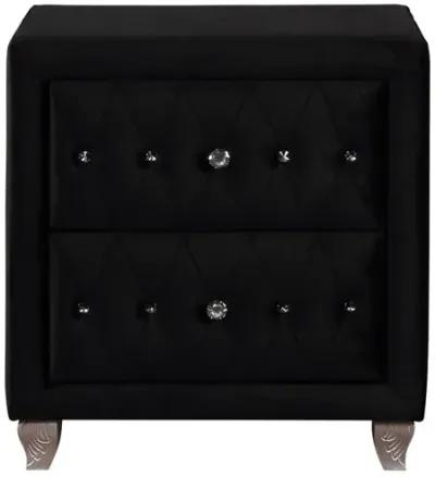 Fabric Upholstered Wooden Nightstand with Two Drawers, Black-Benzara