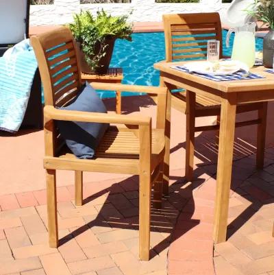 Sunnydaze Solid Teak Wood Patio Slat-Back Dining Armchair