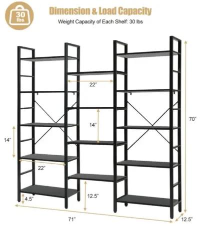 Hivvago Vintage Industrial Style Triple Wide 5-Tier Bookcase with Metal Frame