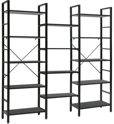 Hivvago Vintage Industrial Style Triple Wide 5-Tier Bookcase with Metal Frame