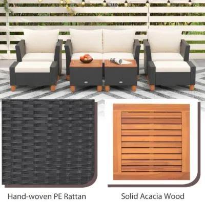 Hivvago 7 Pieces Patio Furniture PE Rattan Sectional Sofa Set with Armchairs and Table