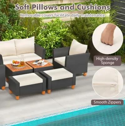 Hivvago 7 Pieces Patio Furniture PE Rattan Sectional Sofa Set with Armchairs and Table