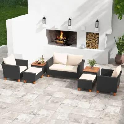 Hivvago 7 Pieces Patio Furniture PE Rattan Sectional Sofa Set with Armchairs and Table