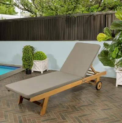 Mallorca Modern Classic Adjustable Acacia Wood Chaise Outdoor Lounge Chair with Cushion & Wheels