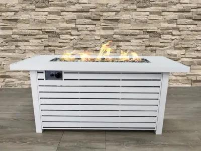 Living Source International 24'' H x 42" W x 20" D Outdoor Fire Pit Table with Lid (WHITE)