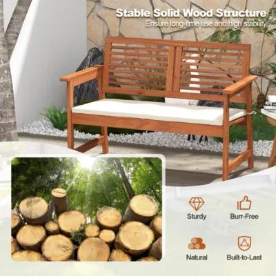 Hivvago 2-Person Solid Wood Patio Bench with Backrest and Cushion