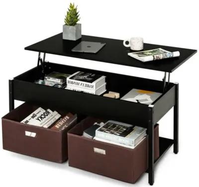 Hivvago FarmHouse Black Lift-Top Multi Purpose Coffee Table with 2 Storage Drawers Bins