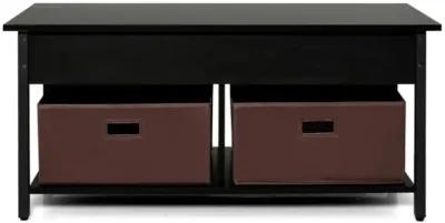 Hivvago FarmHouse Black Lift-Top Multi Purpose Coffee Table with 2 Storage Drawers Bins