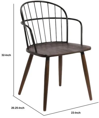 Metal Frame Side Chair with Open Backrest, Black and Brown-Benzara